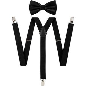 TIE G Solid Color Men's Suspender + Woven Bow Tie Set for Wedding : Vivid Color
